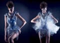 Fashion tech dress with integrated lights and smoke effects.
