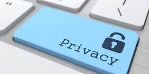 Digital privacy concept represented by a blue key with a lock.