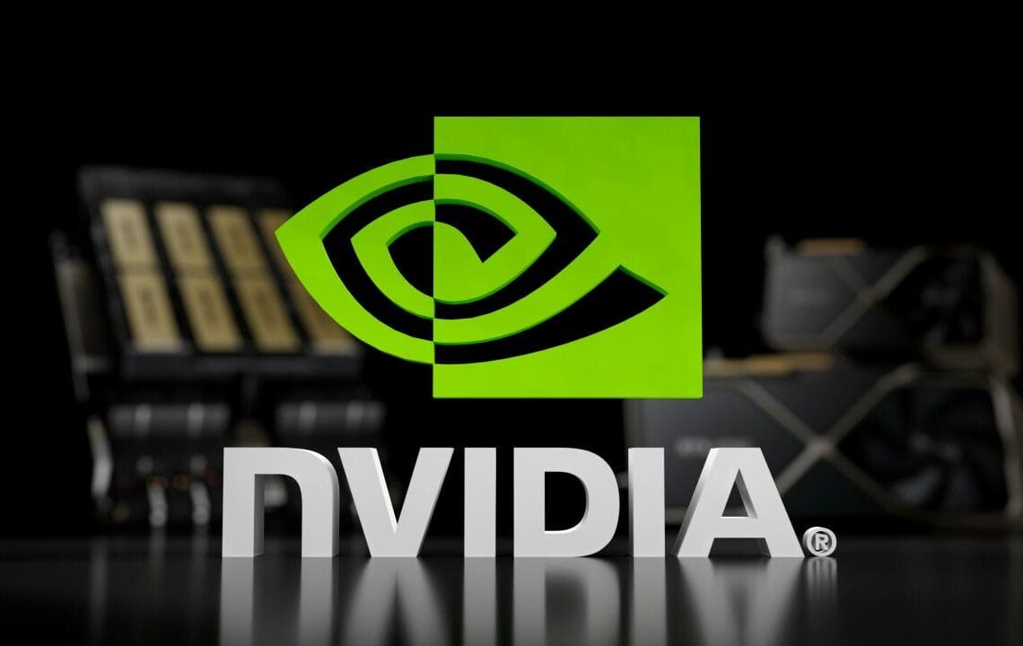 the nvidia logo is displayed on a table
